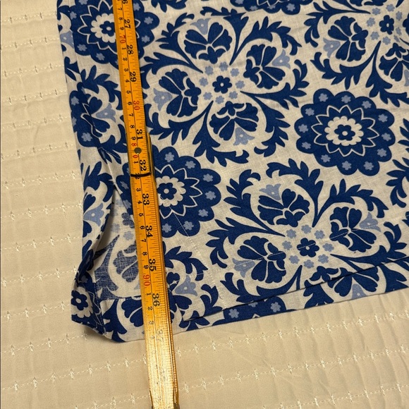 Boden Linen Floral Blue and White Long Sleeve Dress with Flowered Trim & Belt - Picture 4 of 4